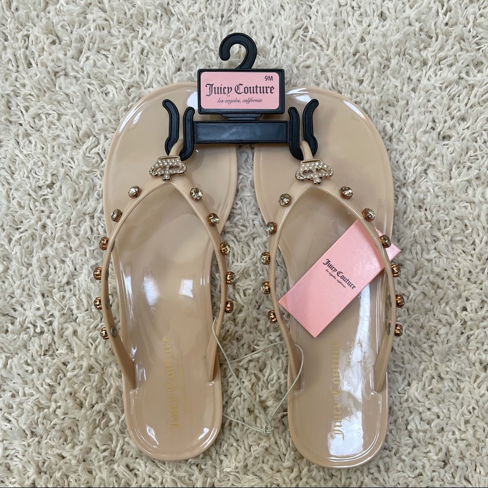 JUICY COUTURE Sandals Size 9 Juicy Flip Flops With Crown Rhinestone Jewels NWT